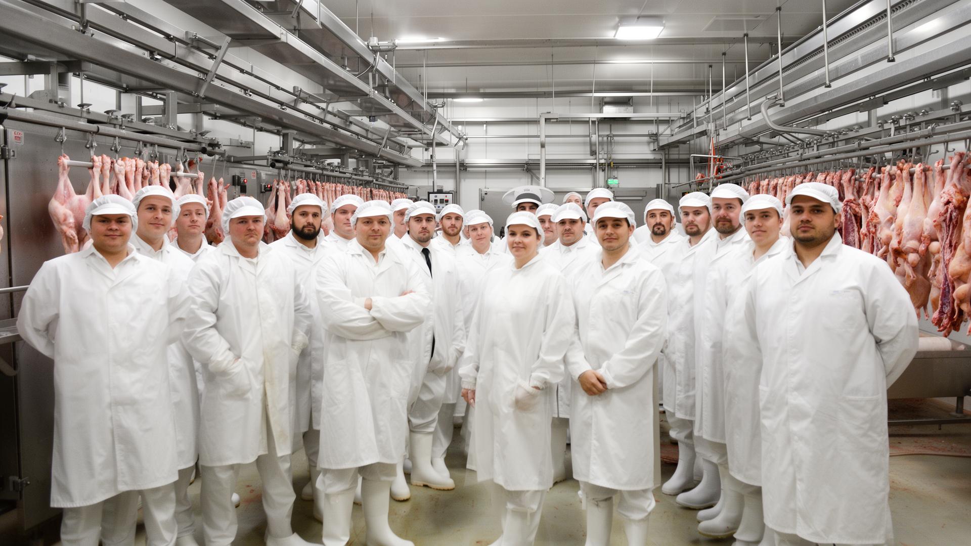 Chicken Monks filleting team in a processing facility